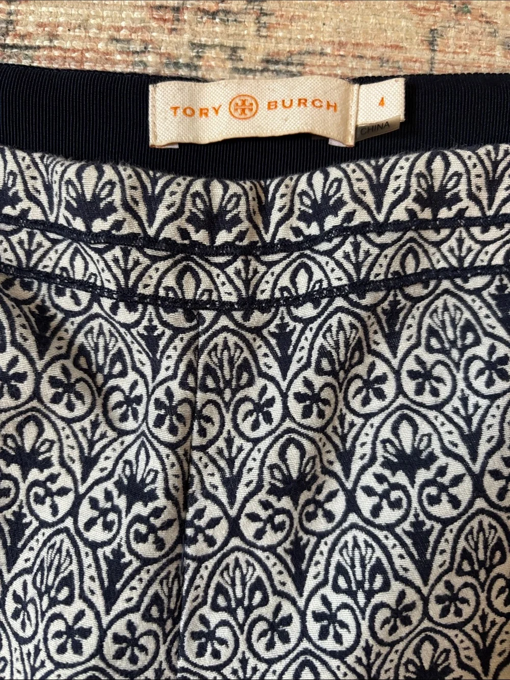 Tory Burch Navy and White Patterned Heidi Slim Fit Pants Size 4